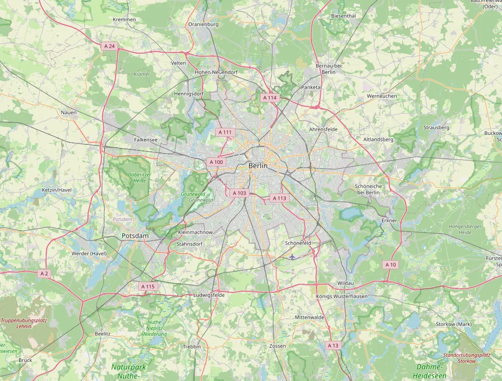 Karte von Berlin und Umgebung mit Standort Neukölln