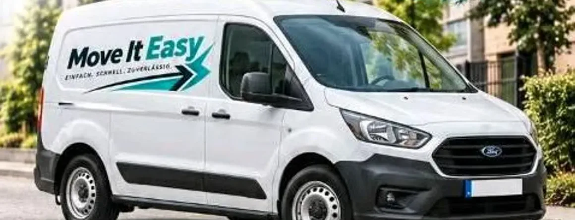 Weißer Transporter von Move It Easy mit Firmenbeschriftung